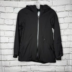Ivivva Lululemon Happy Rain Jacket Girls Sz 8 Black Hooded Fleece Lined Full Zip